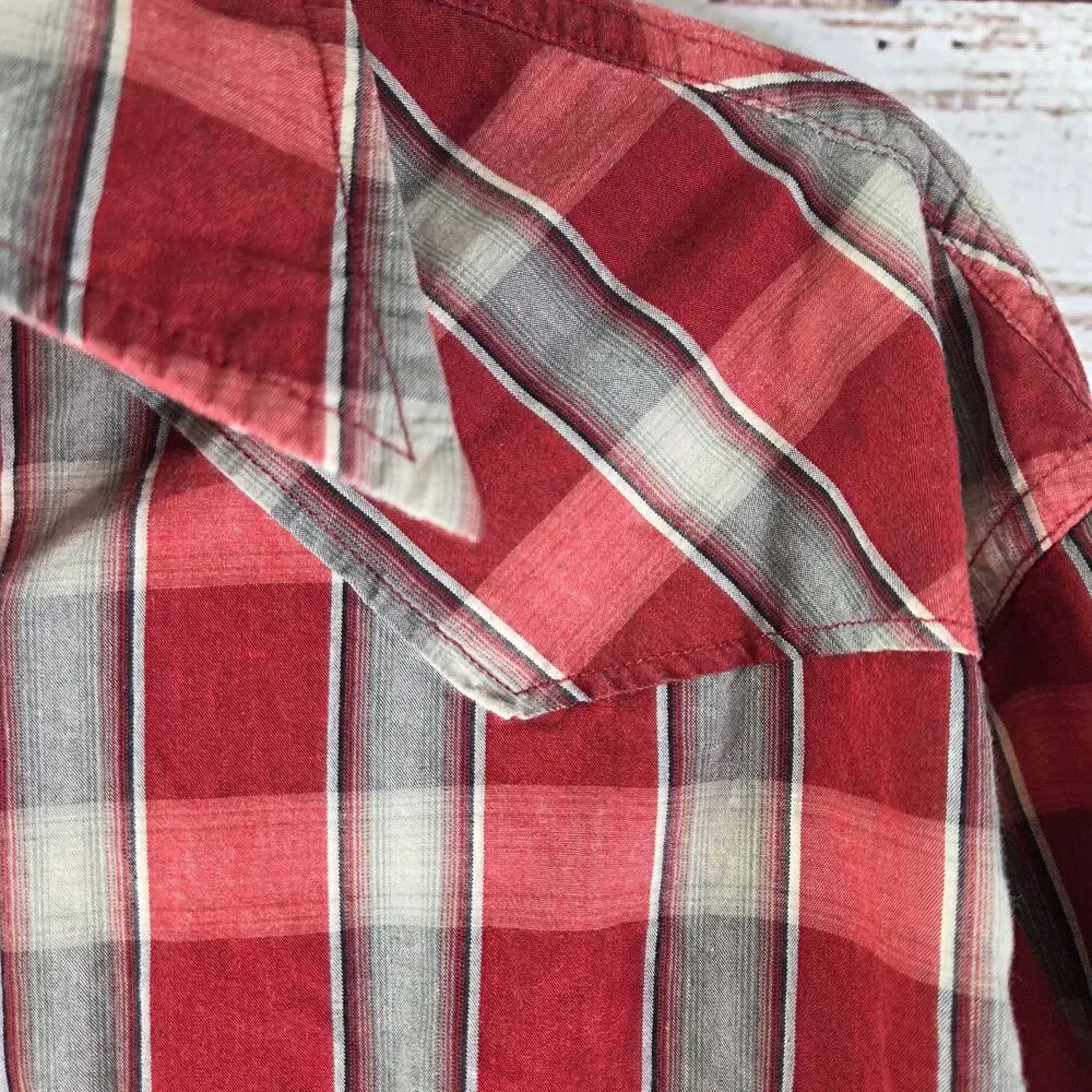 Lucky Brand Red Plaid western pearl snap cowboy long‎ sleeve button up